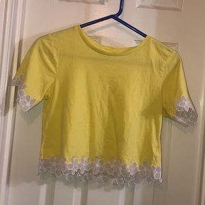 Top Shop Yellow Crop Top with Floral Lace